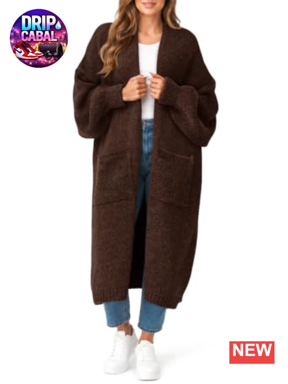 Oversized Long Cardigan Open Front Coatigan Puff Sleeve Knit